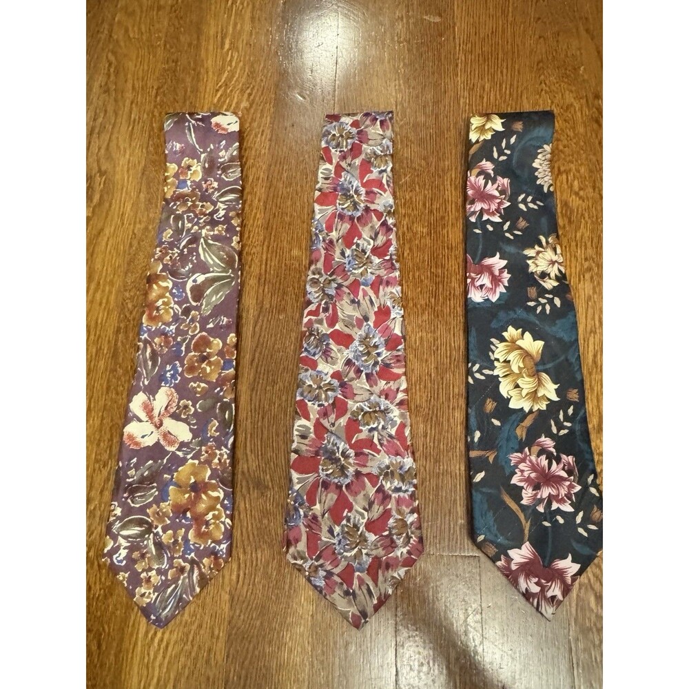 Surrey Men's Woven Floral Ties Lot of 3 Silk/Polyester Multicolor
